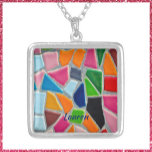 Colourful Mosaic Pattern    Silver Plated Necklace<br><div class="desc">Colourful mosaic pattern tile style.</div>