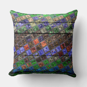 Colourful Mosaic Pattern Wood Look #6 Cushion