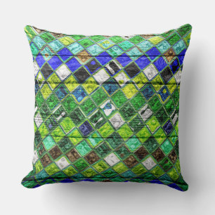 Colourful Mosaic Pattern Wood Look #8 Cushion