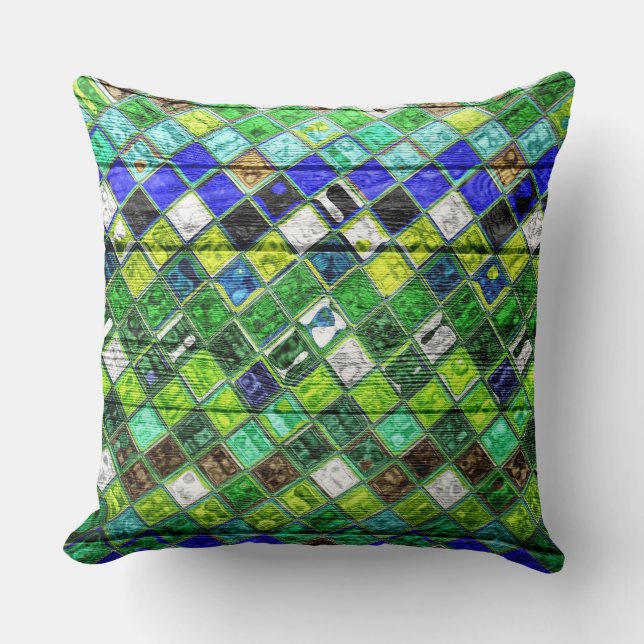 Colourful Mosaic Pattern Wood Look #8 Cushion (Front)