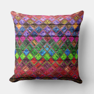 Colourful Mosaic Pattern Wood Look Cushion