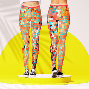 Colourful Mosaic Peach Abstract Geometric Pattern Leggings