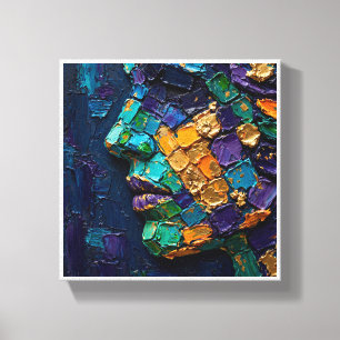 Colourful Mosaic Profile Portrait with Gold and Im Canvas Print
