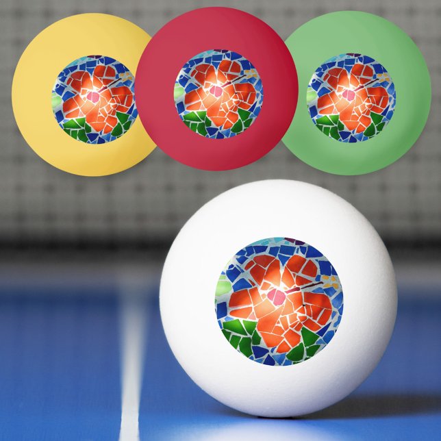 Colourful Mosaic Red Flower Ping Pong Ball (Creator Uploaded)