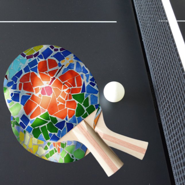 Colourful Mosaic Red Flower  Ping Pong Paddle (Creator Uploaded)