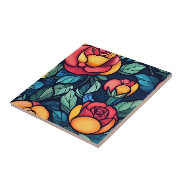 Colourful Mosaic Rose Ceramic Tiles  For Home Deco (Side)