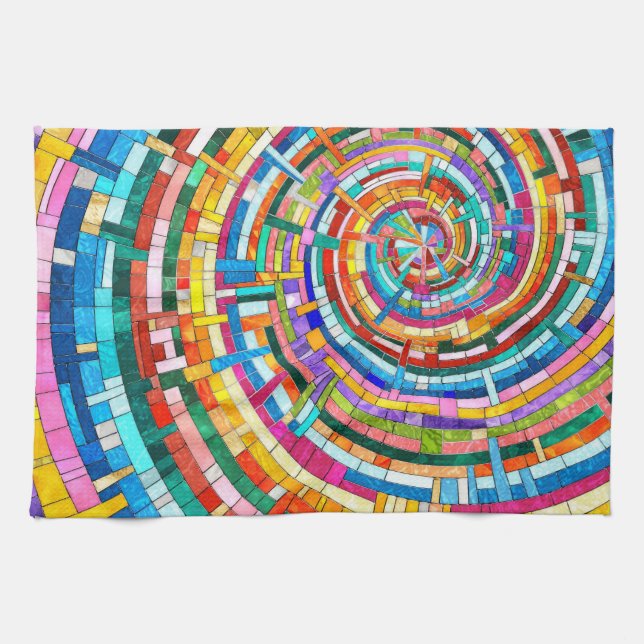 Colourful Mosaic Spiral Tea Towel (Horizontal)