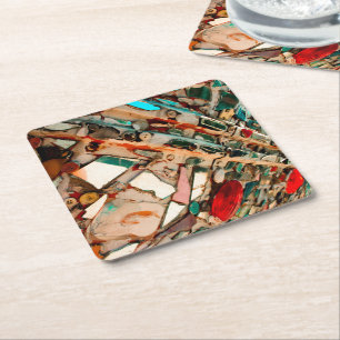 Colourful Mosaic Square Paper Coaster