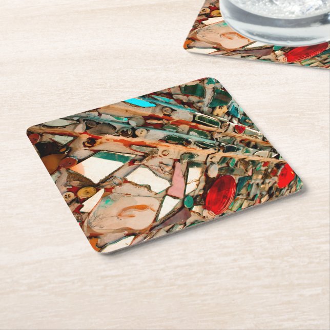 Colourful Mosaic Square Paper Coaster (Angled)
