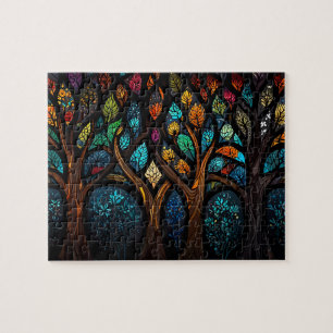 Colourful Mosaic Stained Glass Tree effect design Jigsaw Puzzle