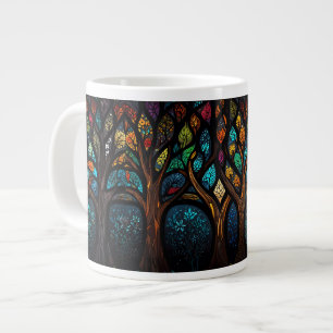 Colourful Mosaic Stained Glass Tree effect design Large Coffee Mug