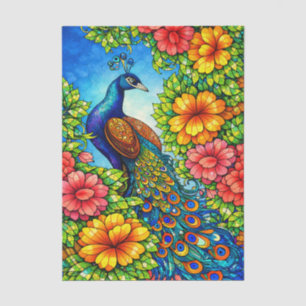 Colourful Mosaic Style Floral Peacock Decoupage Tissue Paper