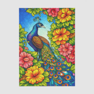 Colourful Mosaic Style Floral Peacock Decoupage Tissue Paper