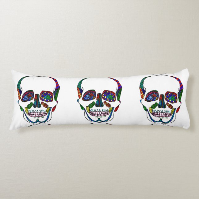 Colourful Mosaic Sugar Skull Body Pillow (Front)