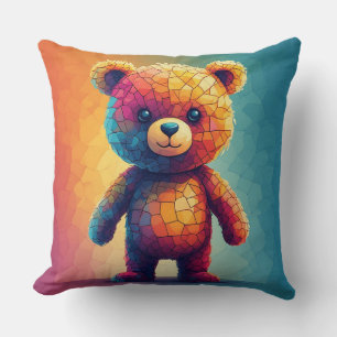 Colourful Mosaic Teddy Bear Cushion