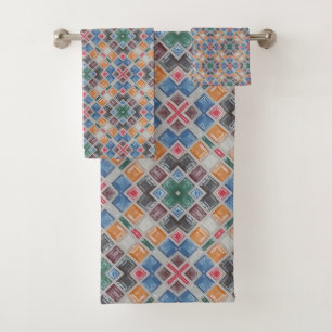 Colourful Mosaic Tile Pattern Bath Towel Set