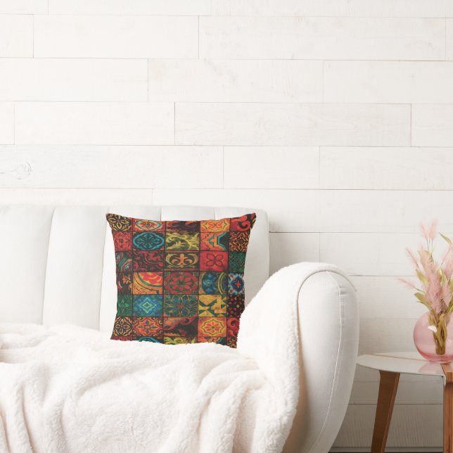Colourful Mosaic Tile Throw Pillow – Boho Vintage  (Couch)