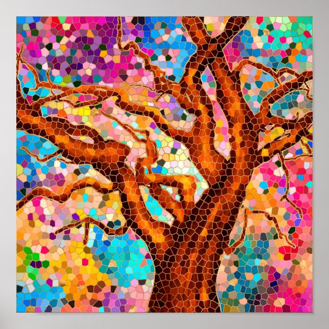 Colourful Mosaic Tree - Tree of life Poster (Front)