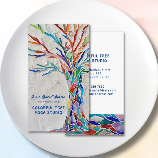 Colourful Mosaic Tree Yoga Studio Business Card (Creator Uploaded)
