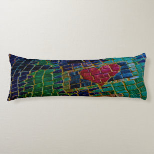 Colourful Mosaic with Red Heart Body Cushion