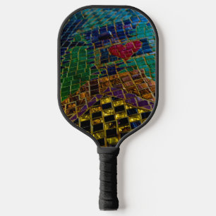 Colourful Mosaic with Red Heart Pickleball Paddle