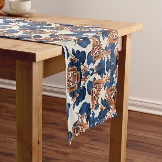 Colourful Moth Butterfly Pattern Short Table Runner (In Situ)