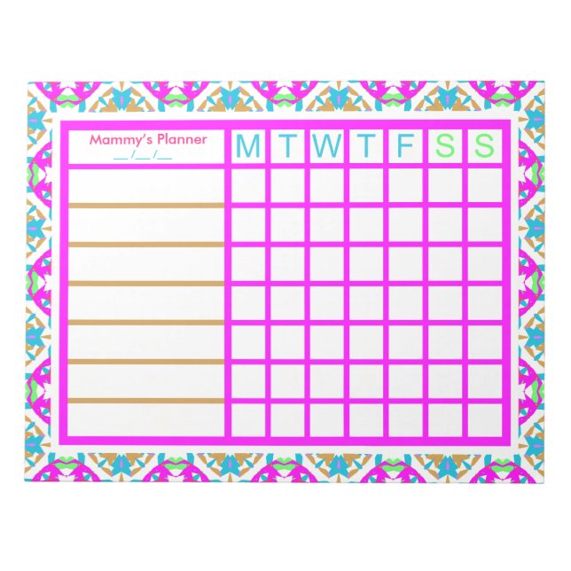 Colourful Mother’s Day Gift Weekly Planner Tracker Notepad (Front)