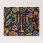 Colourful Motifs Hanukkah Menorah Jigsaw Puzzle<br><div class="desc">Colourful Motifs Hanukkah Menorah</div>