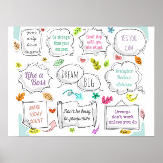 Colourful Motivational Quotes Speech Bubbles Goals Poster