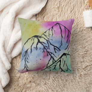 Colourful mountain art cushion
