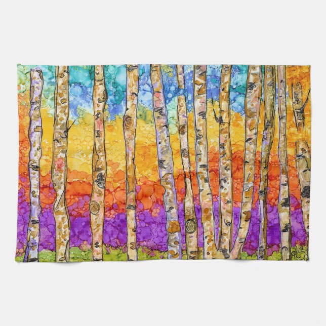 Colourful Mountain Aspen Trees Kitchen Towel (Horizontal)