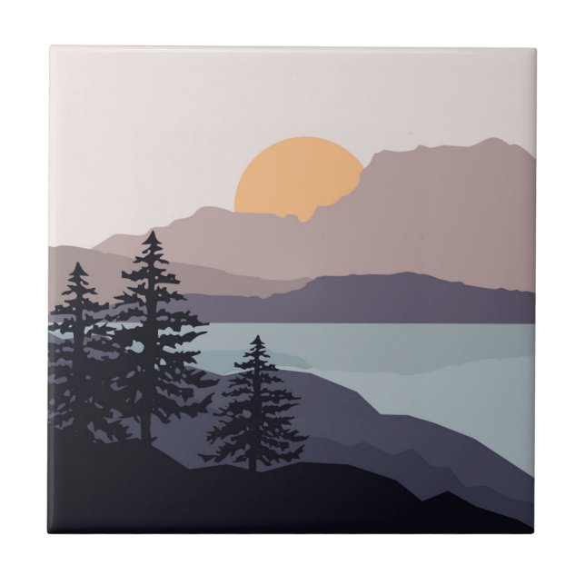 Colourful Mountain lake sunrise landscape Tile (Front)