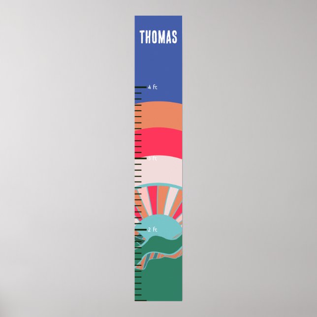 Colourful Mountain Sun Little Boys Growth Chart (Front)
