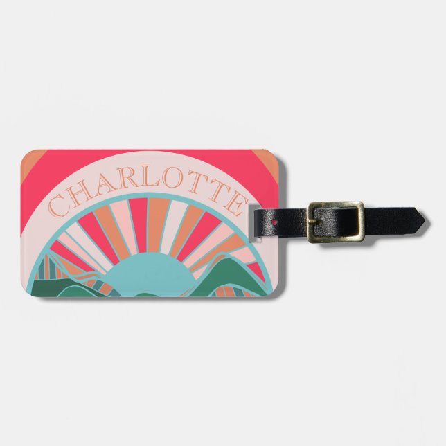 Colourful Mountain Sun Modern Luggage Tag (Front Horizontal)