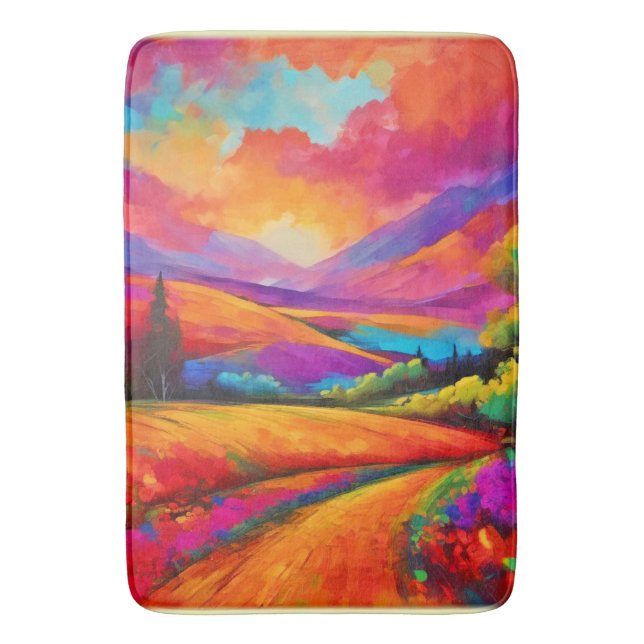 Colourful Mountain Sunset Landscape Painting Bath Mat (Front Vertical)