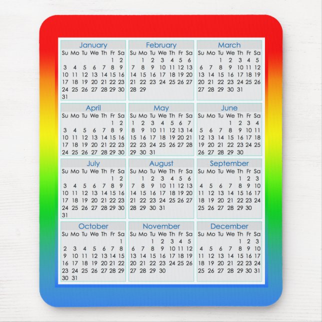 Colourful Mouse-pad Calendar for 2016 Mouse Pad (Front)