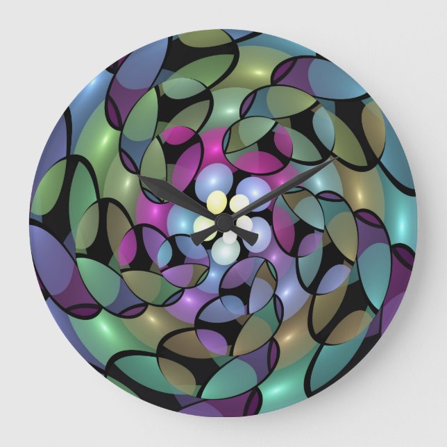Colourful Movements Abstract Striking Fractal Art Large Clock (Front)