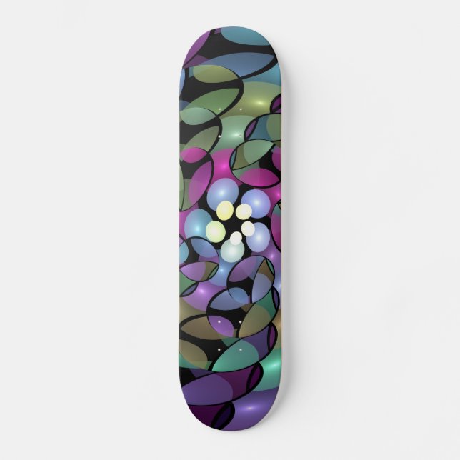 Colourful Movements Abstract Striking Fractal Art Skateboard (Front)
