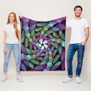 Colourful Movements Abstract Trippy Fractal Art Fleece Blanket