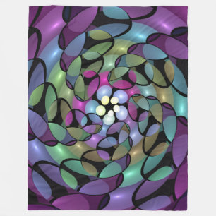 Colourful Movements Abstract Trippy Fractal Art Fleece Blanket