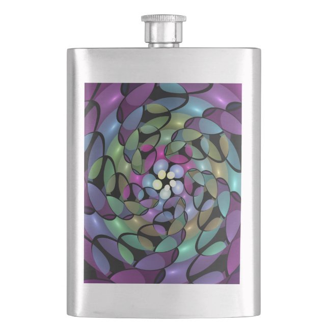 Colourful Movements Abstract Trippy Fractal Art Hip Flask (Front)
