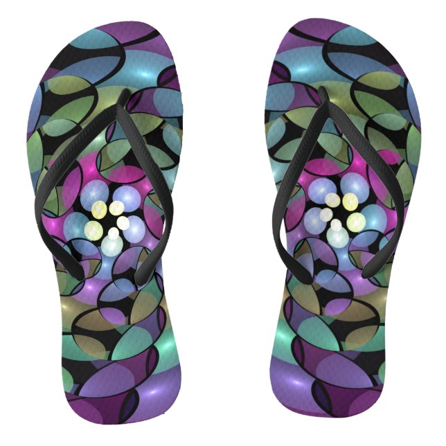 Colourful Movements Abstract Trippy Fractal Art Jandals (Footbed)