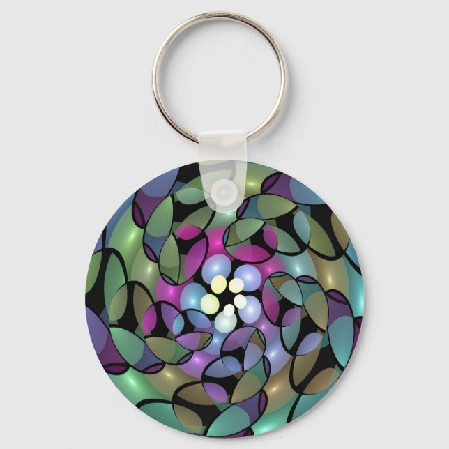 Colourful Movements Abstract Trippy Fractal Art Key Ring (Front)