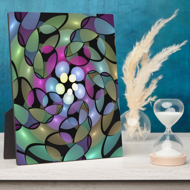 Colourful Movements Abstract Trippy Fractal Art Plaque (Side)