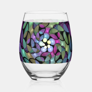 Colourful Movements Abstract Trippy Fractal Art Stemless Wine Glass