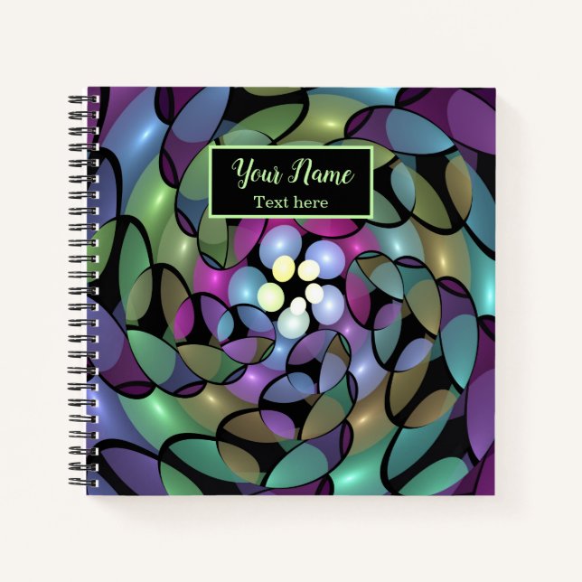 Colourful Movements Abstract Trippy Fractal Name Notebook (Front)