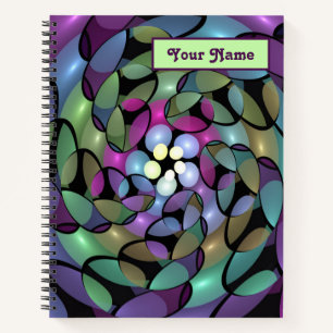 Colourful Movements Abstract Trippy Fractal Name Notebook