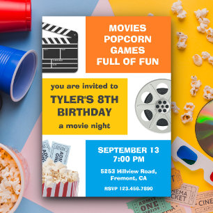 Colourful Movie Night Kids Birthday Party Invite