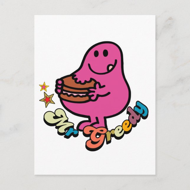 Colourful Mr. Greedy Eating Postcard (Front)