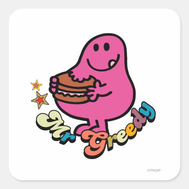 Colourful Mr. Greedy Eating Square Sticker (Front)